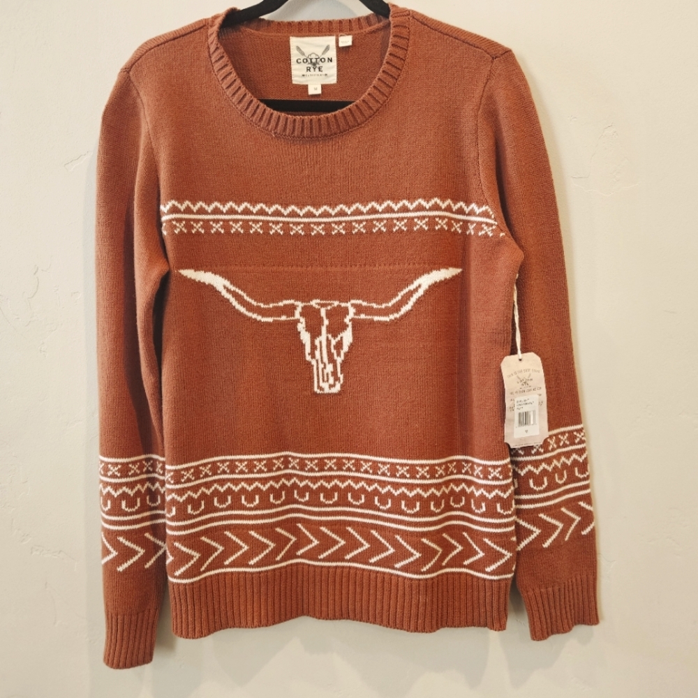 Cotton Rye Longhorn Women's Sweater New NWT Size Medium M Rust